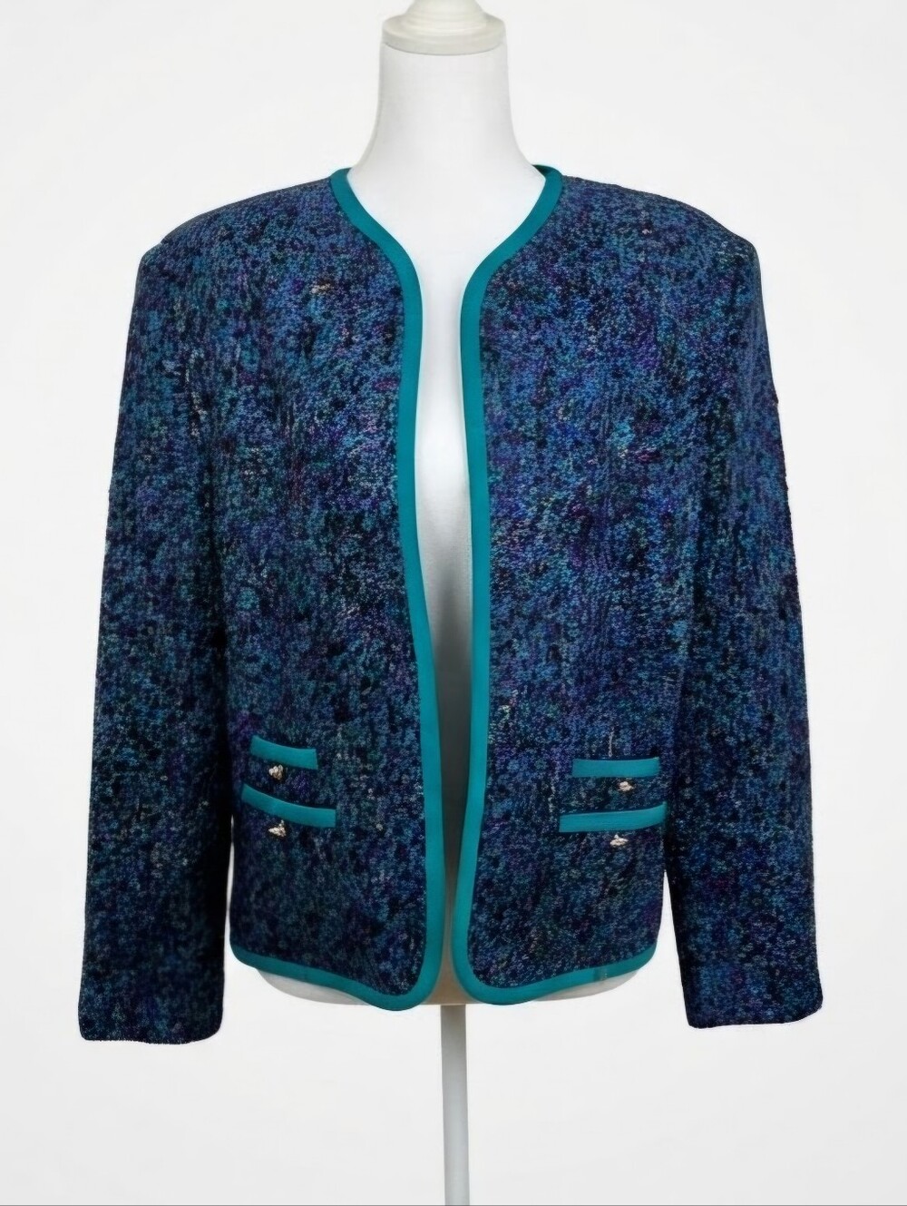 Vintage Ann Kirk Chicago Teal Purple Tweed Structured Jacket Dark Academia Retro